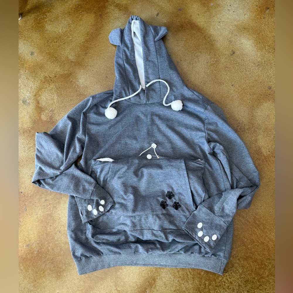 Kitty Pouch Sweatshirt Gray Animal Hoodie with Ears for rescue